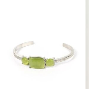 Paparazzi Silver and Green Bracelet with Modern Design Tranquil Treasure Jewelry